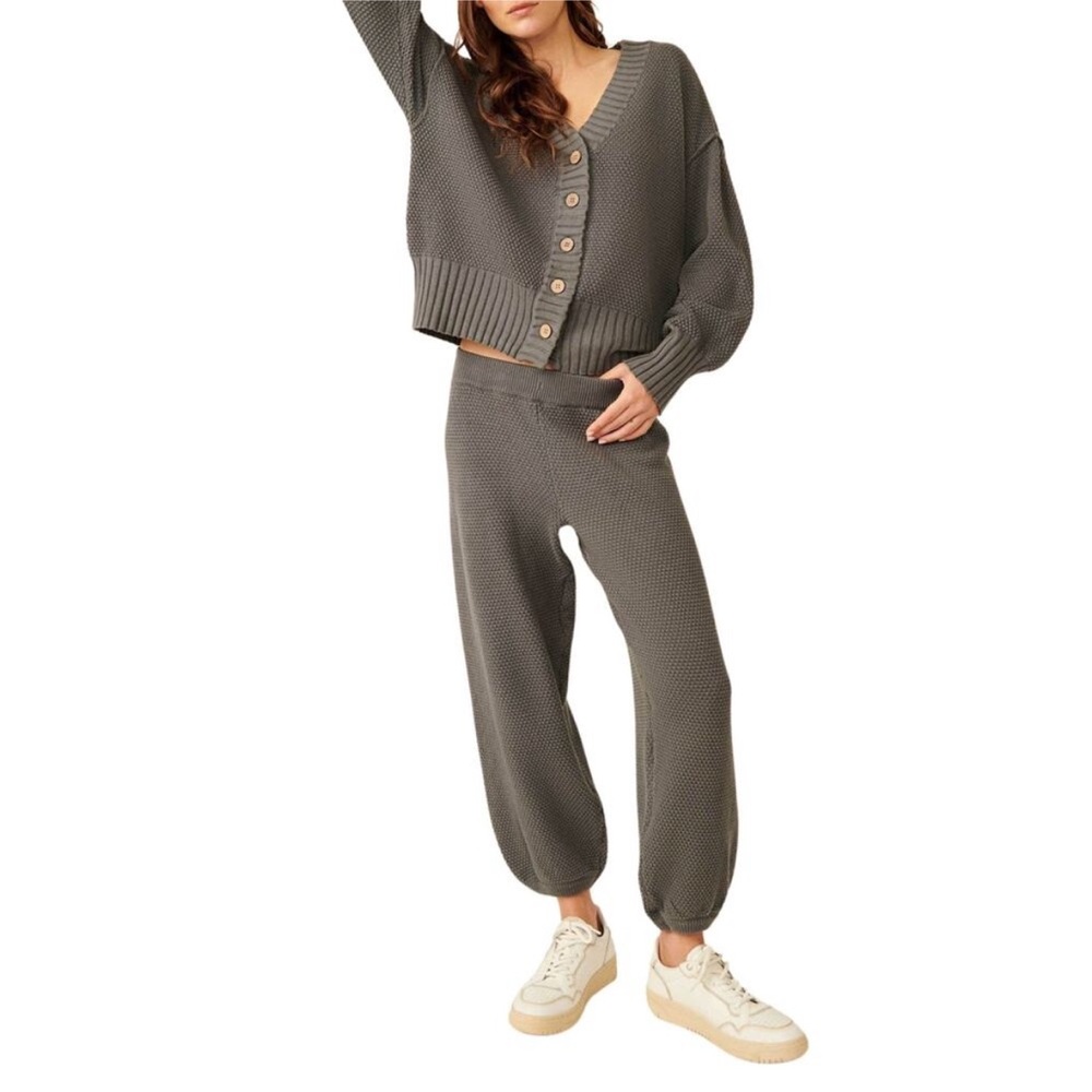 Free People FP Beach Hailee Waffle Stitch in Peppery Grey. Pants Only - S
